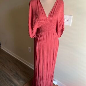 Chic Coral Maxi Dress with V-Neck